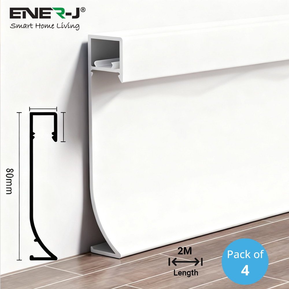 ENER-J 80mm Flat Stepped Aluminium Skirting Profile 2m Image 2