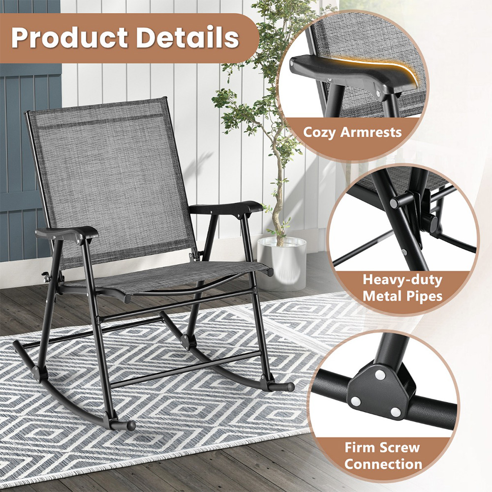 Costway Set of 2 Brown Breathable Seat Fabric Foldable Rocking Chair Image 4