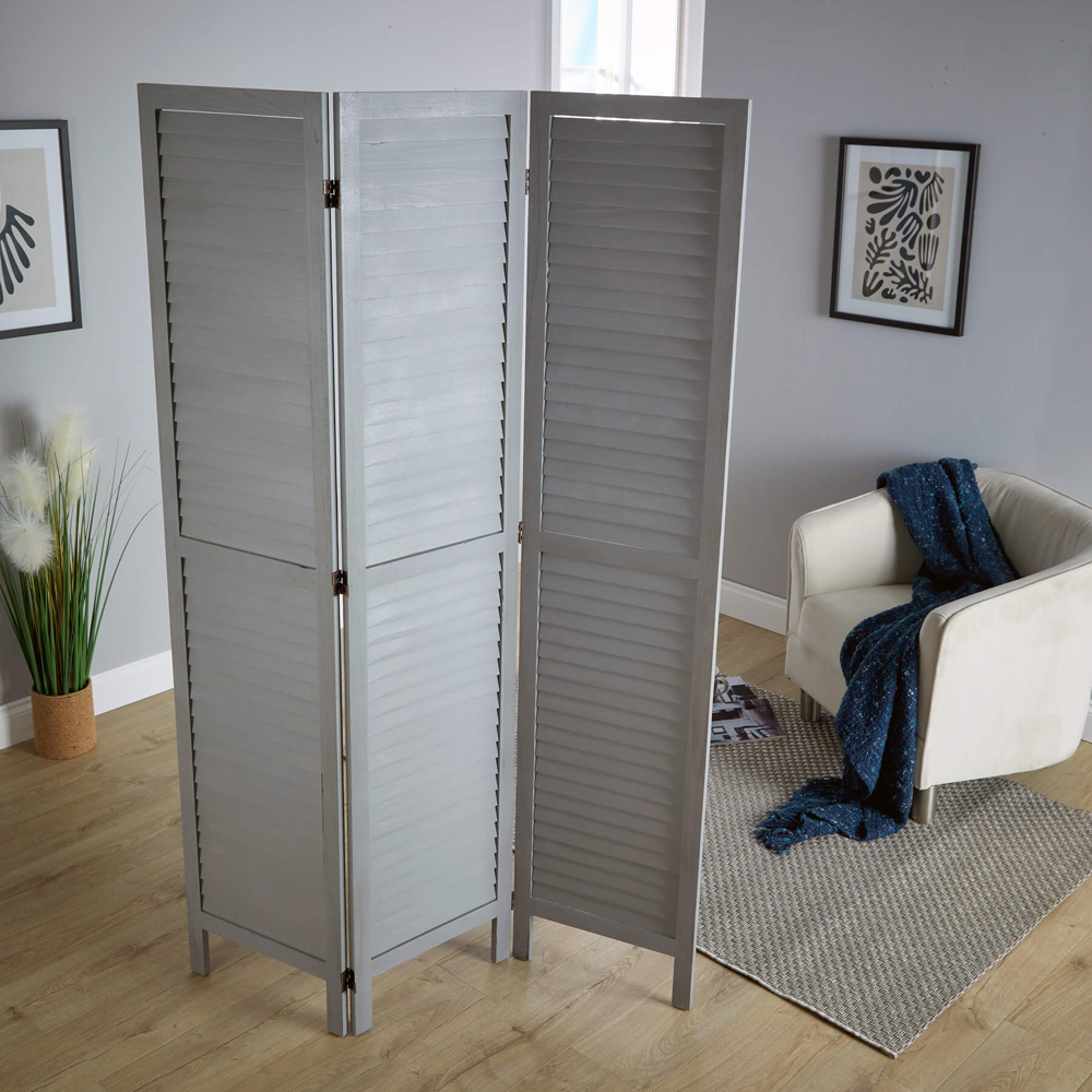 Home Source Horsham 3 Panel Grey Fully Assembled Room Divider Image 2
