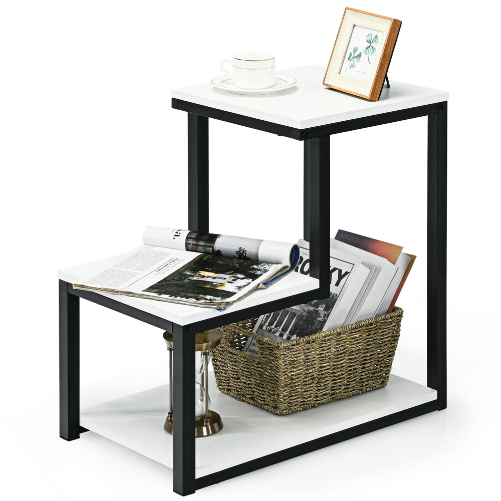 Costway 3 Shelf White Industrial Styled End Table Image 2