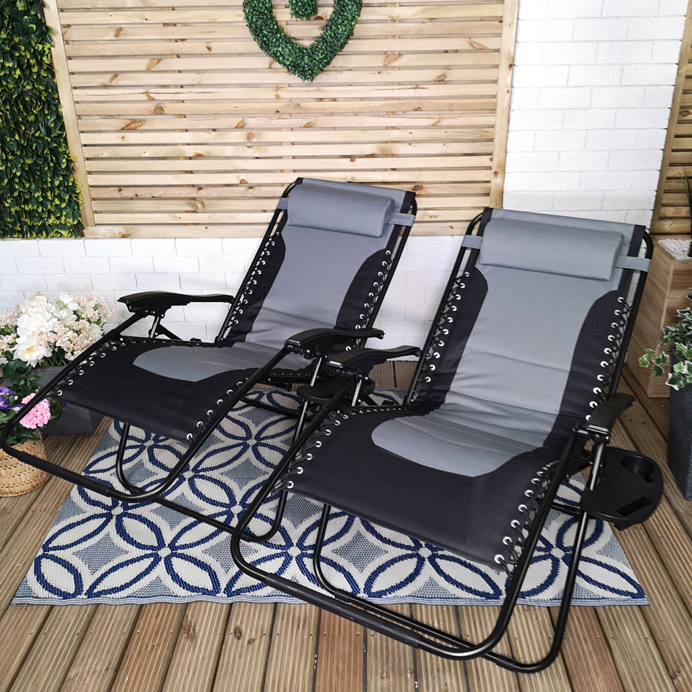 Samuel Alexander Grey and Black Multi-Position Chair Lounger Set of 2 Image 4