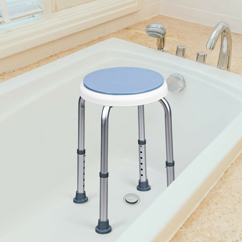 Costway Blue Height Adjustable Bathtub Shower Chair with 360° Rotating Seat Image 7