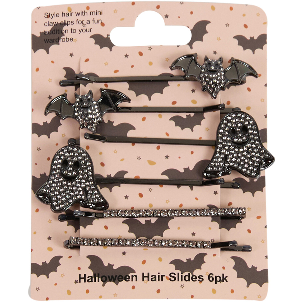 Pack of 6 Halloween Hair Slides Black Image 1