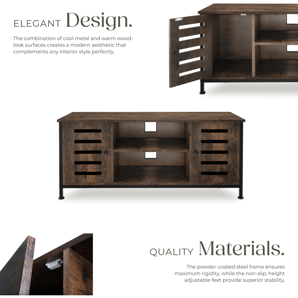 Tectake Carlow 2 Door 2 Shelf Rustic Dark Wood TV Stand Image 4