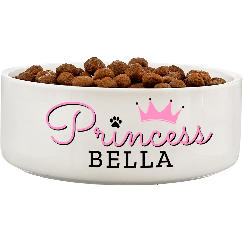 Personalised Memento Princess Medium Ceramic White Pet Bowl 14cm Image 1