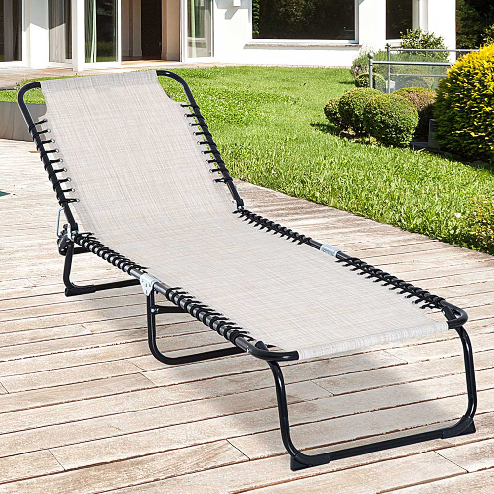 Outsunny Cream White Foldable Chaise Sun Lounger Image 1