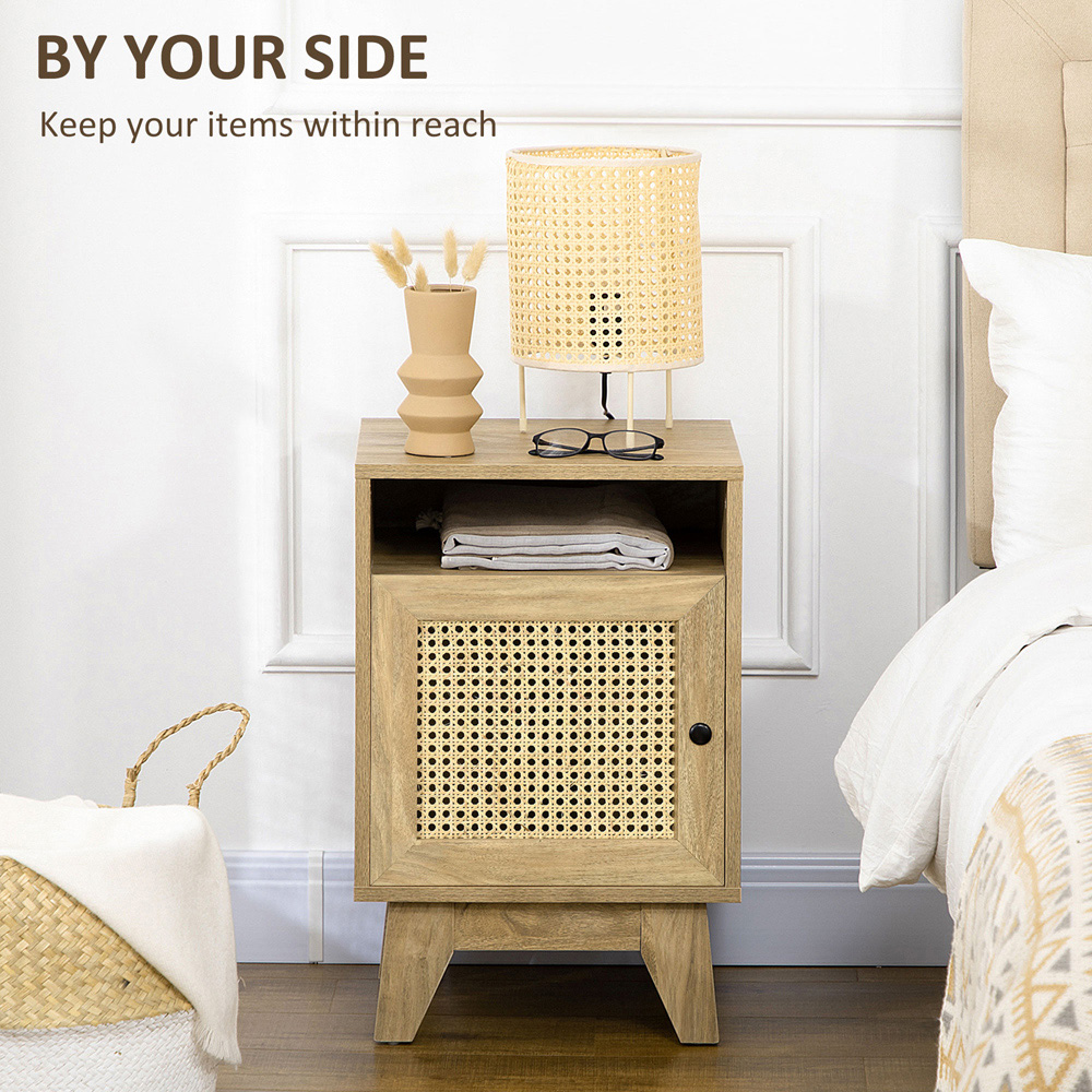 HOMCOM Natural Rattan Bedside Table Image 4