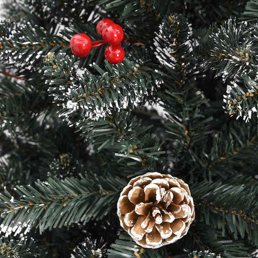 vidaXL Pre-Lit Black Baubles and Pinecones Green Artificial Snow Tipped Christmas Tree 6ft Image 7