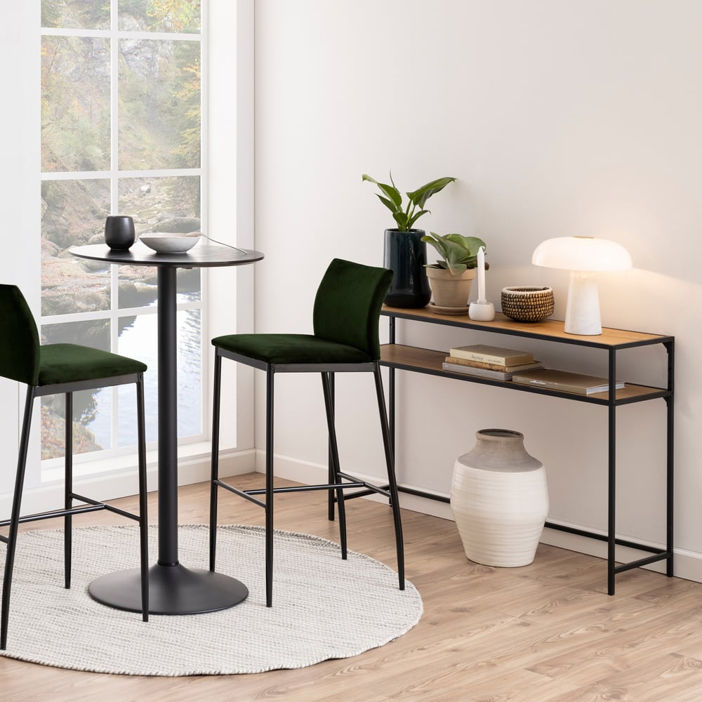 Florence Seaford Single Shelf Oak Top Black Metal Console Table Image 9