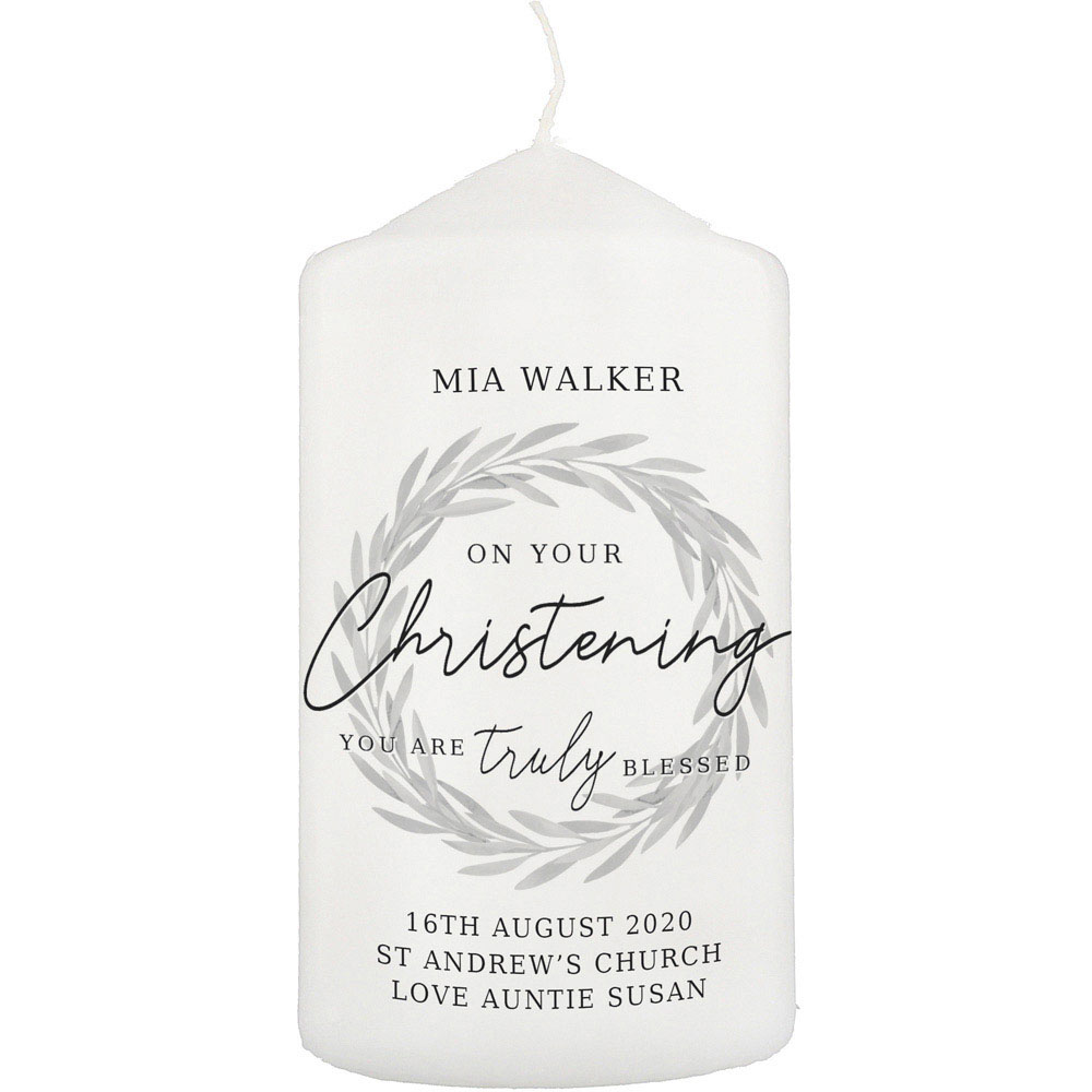 Personalised Memento Personalised Truly Blessed Christening Pillar Candle Image 1
