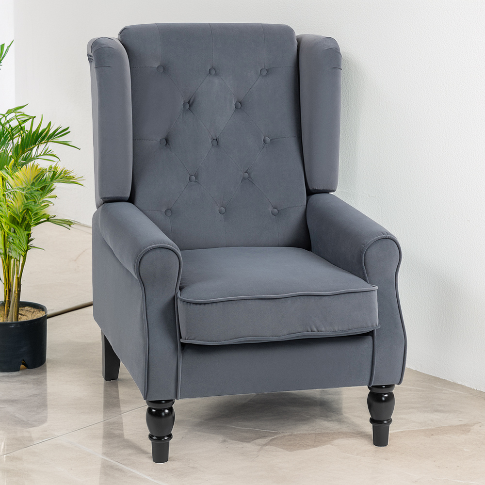 HOMCOM Grey Tufted Club Fabric Accent Armchair Image 1