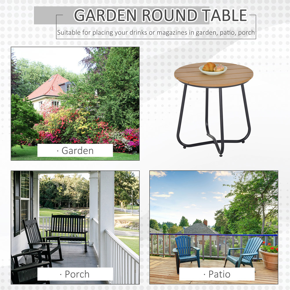 Outsunny Natural Wood and Black Round Outdoor Side Table Image 8