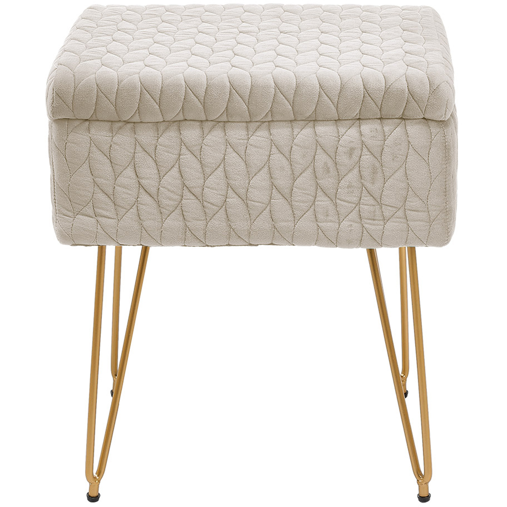 Living and Home Cream Rectangle Upholstered Ottoman Vanity Stool with Storage Image 2