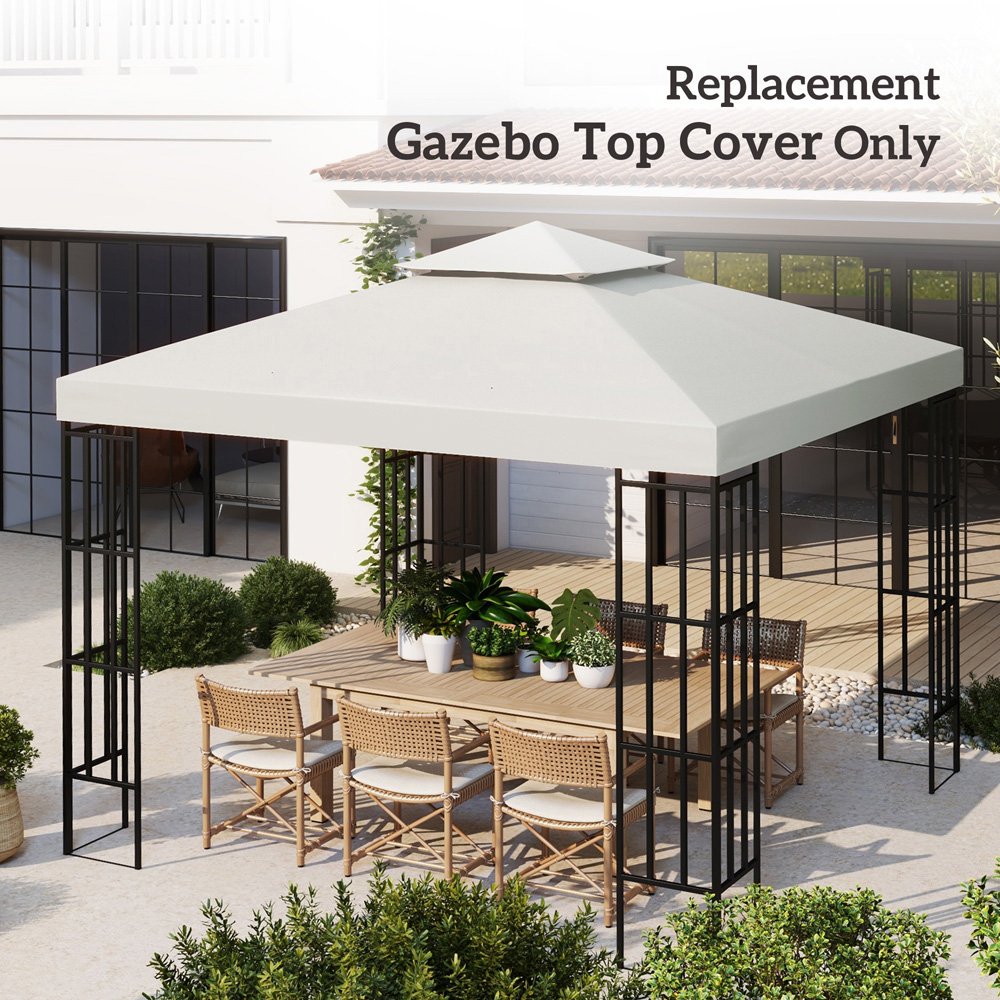 Outsunny 3 x 3m 2-Tier Cream White Gazebo Canopy Replacement Cover Image 7