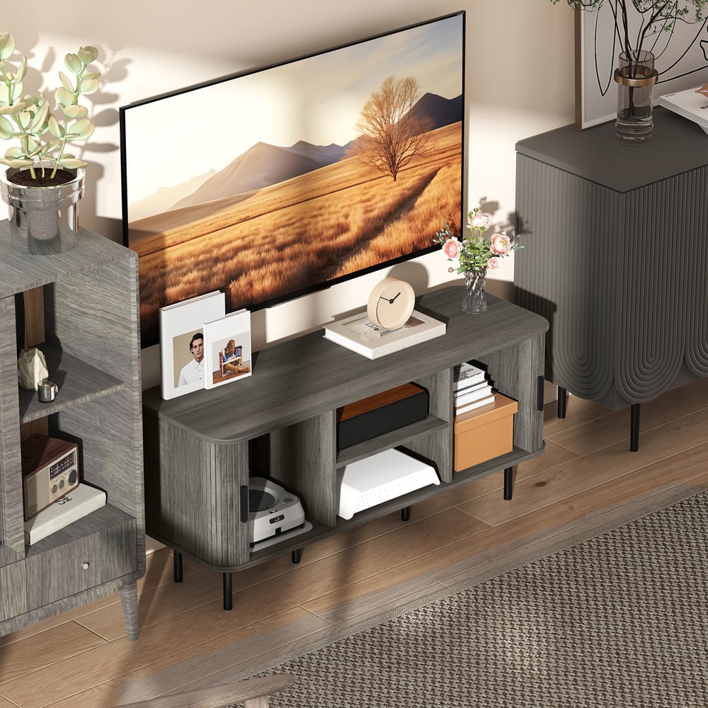 HOMCOM 2 Door 2 Shelf Grey TV Unit Image 3