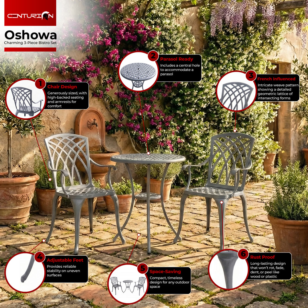 Centurion Supports OSHOWA 2 Seater Grey Aluminium Bistro Set with Table Image 6