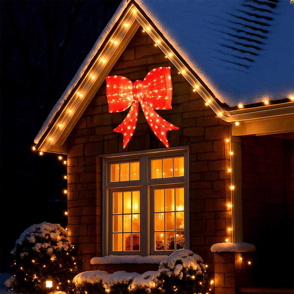 Costway 150 Warm White LED Lighted Bow Christmas Decoration with 2 Hanging Rings 3ft Image 6