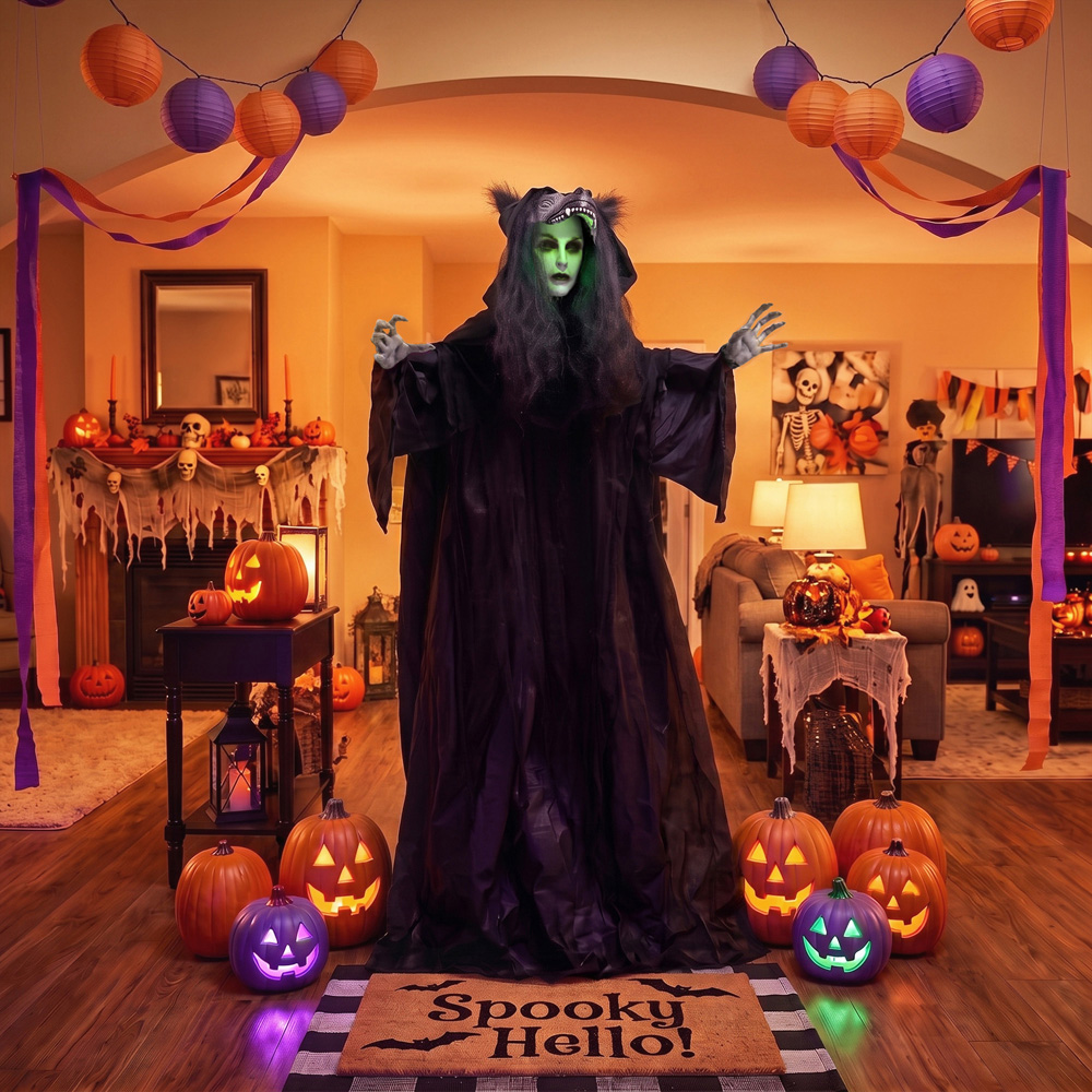HOMCOM Light Up Animated Pop-Up Ghost with Werewolf Mask Halloween Decoration 5.5ft Image 2