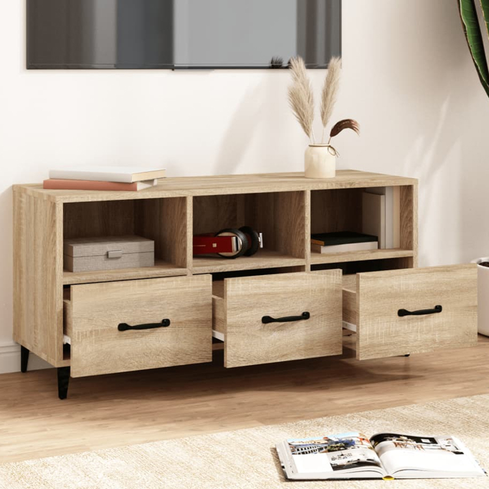 vidaXL 3 Drawer 3 Open Shelf Sonoma Oak TV Cabinet Image 1