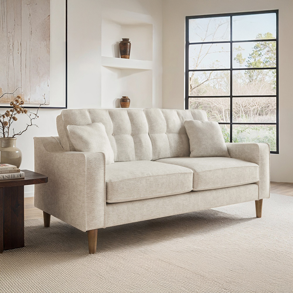 Solace+Co Jude 2 Seater Beige Mid Century Fabric Sofa Image 5