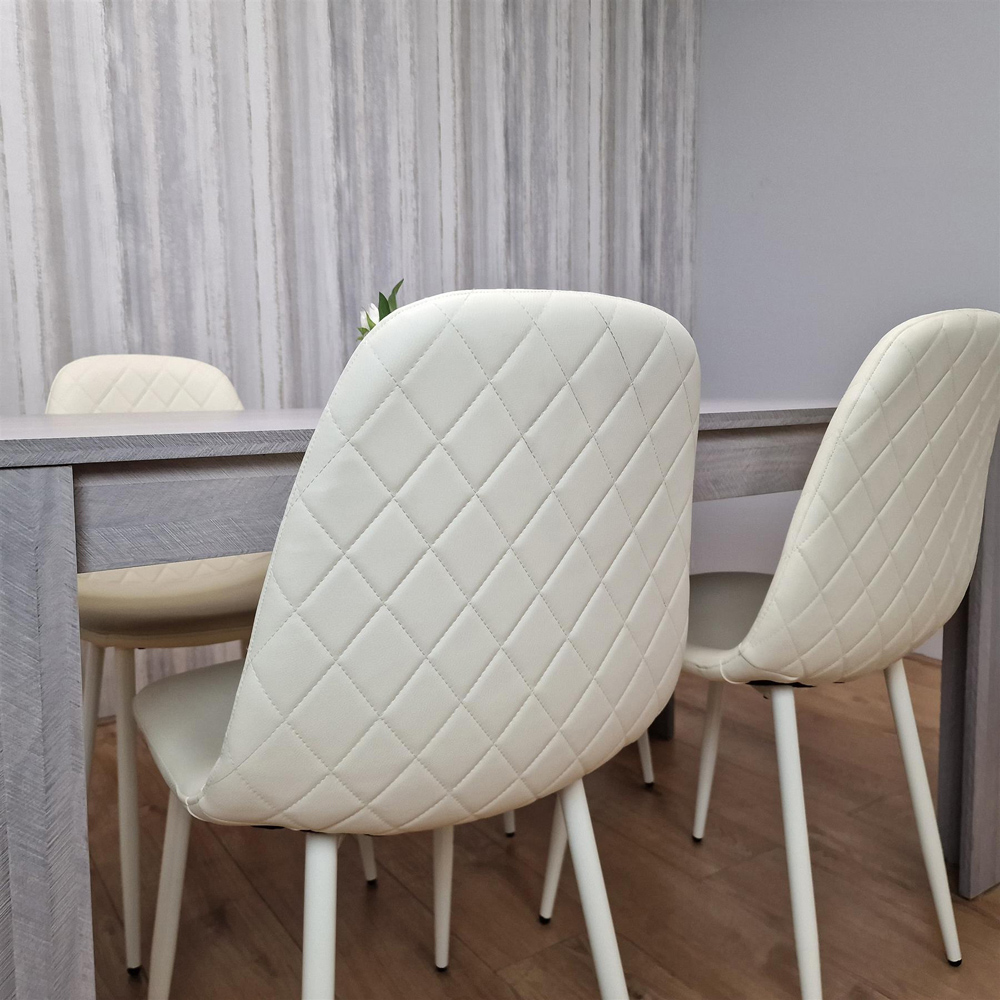 Portland Leather and Wood 4 Seater Dining Set Grey and Cream Image 4