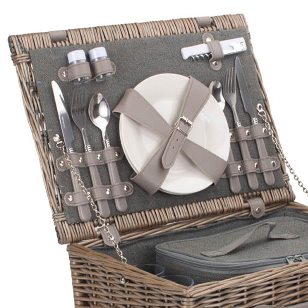 Red Hamper Grey Tweed Wicker Fitted Picnic Basket Wilko