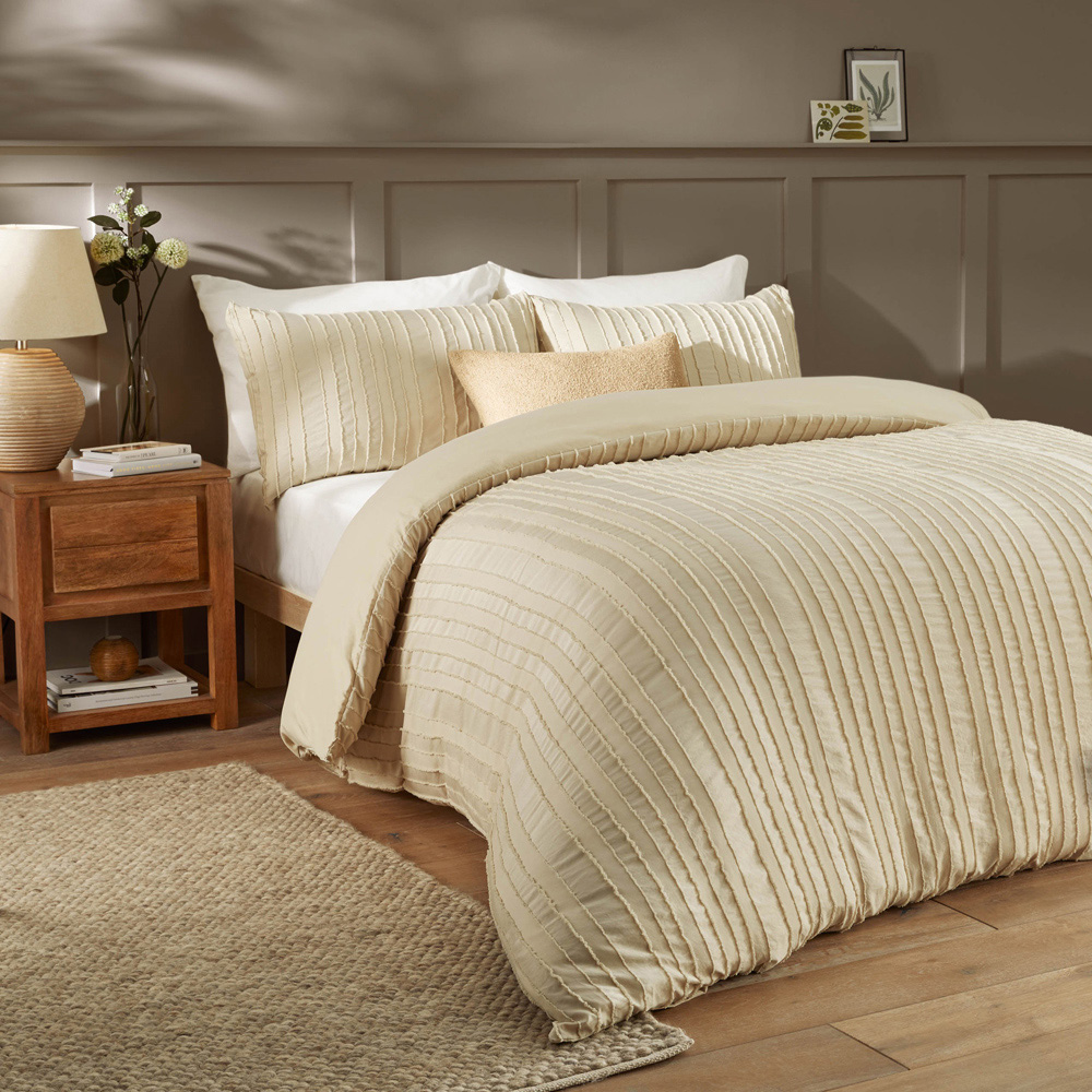 Duvet Day Harrison Single Cream Stripe Printed Duvet Set Image 4