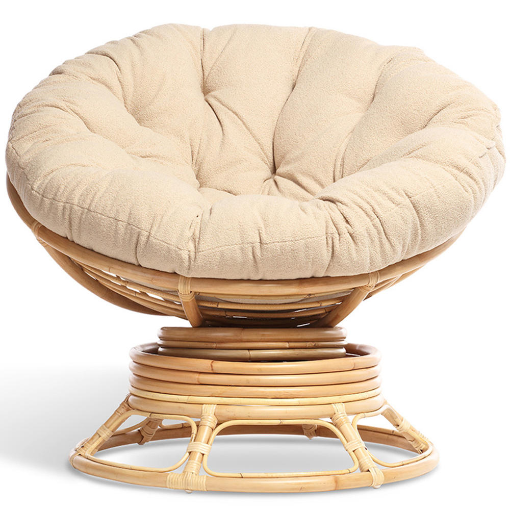Desser Papasan Natural Rattan Rocking Chair with Boucle Latte Cushion Image 2