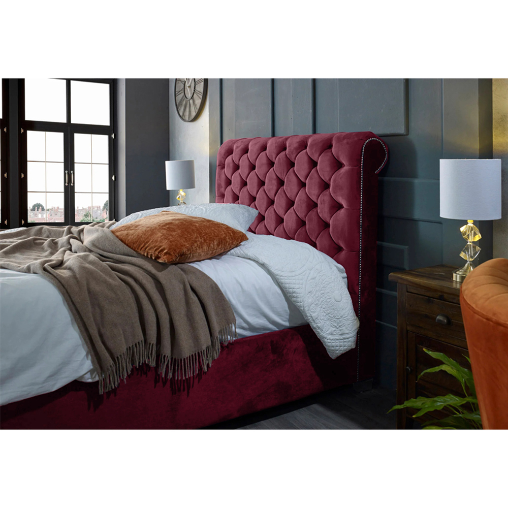 Eleganza Home Veneta Super King Size Maroon Plush Velvet Bed Frame with Chesterfield Headboard Image 2