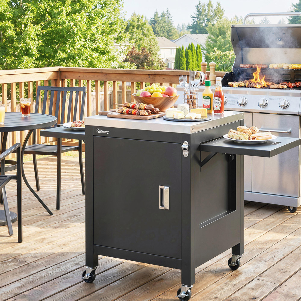 Outsunny Black Movable Outdoor Food Prep Grill Cart Image 2