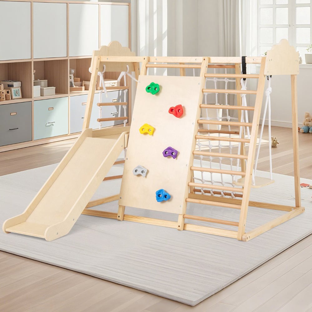 Costway 8-in-1 Kids Natural Wooden Montessori Climbing Toy Image 3