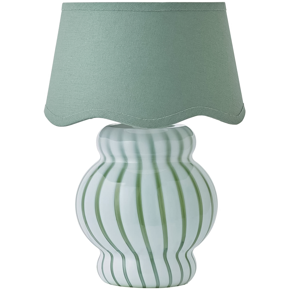 ValueLights Taffy Sage Scallop Shade Green Stripe Glass Table Lamp with Bulb Image 1