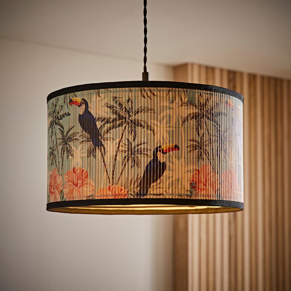ValueLights Daintree Pastel Jungle Bamboo Drum Medium Ceiling Lamp Shade Image 3