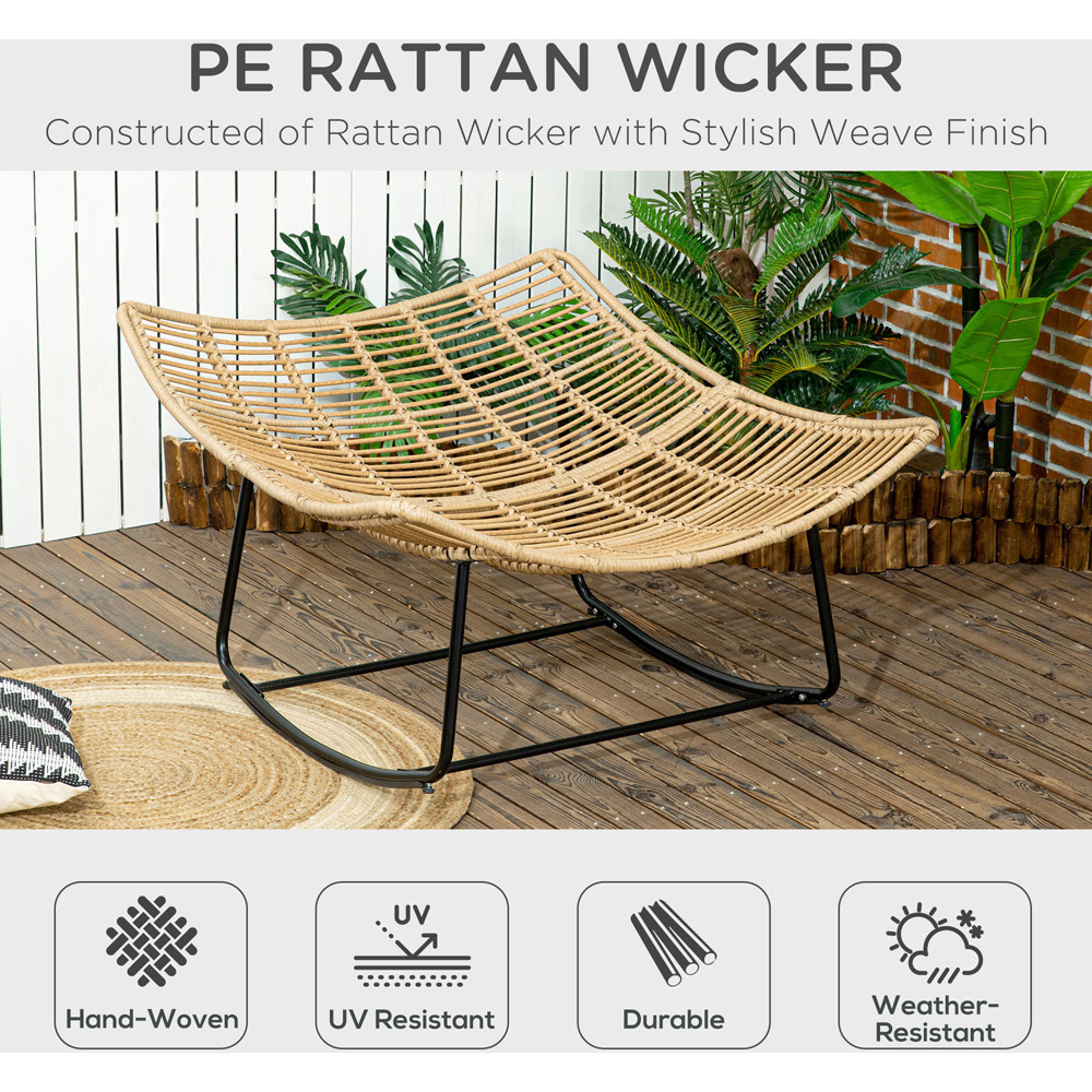 Outsunny Natural Wood Finish Rattan Rocking Garden Chair with Cushion Image 4