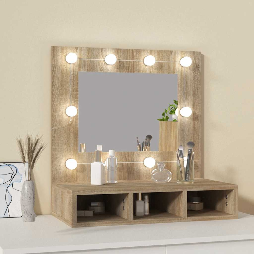 vidaXL 3 Shelf LED Sonoma Oak Mirror Cabinet Image 8