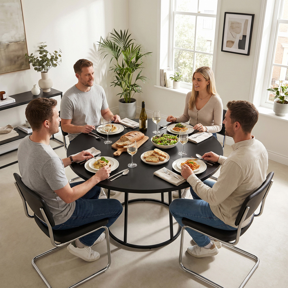 HOMCOM 6 Seater Round Dining Table Black Image 4