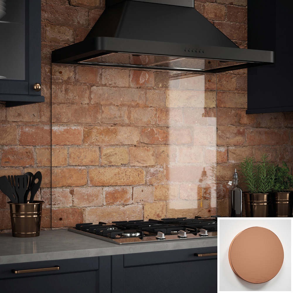 Clear Glass Kitchen Splashback with Brushed Copper Caps 900 x 700 x 6mm Image 3