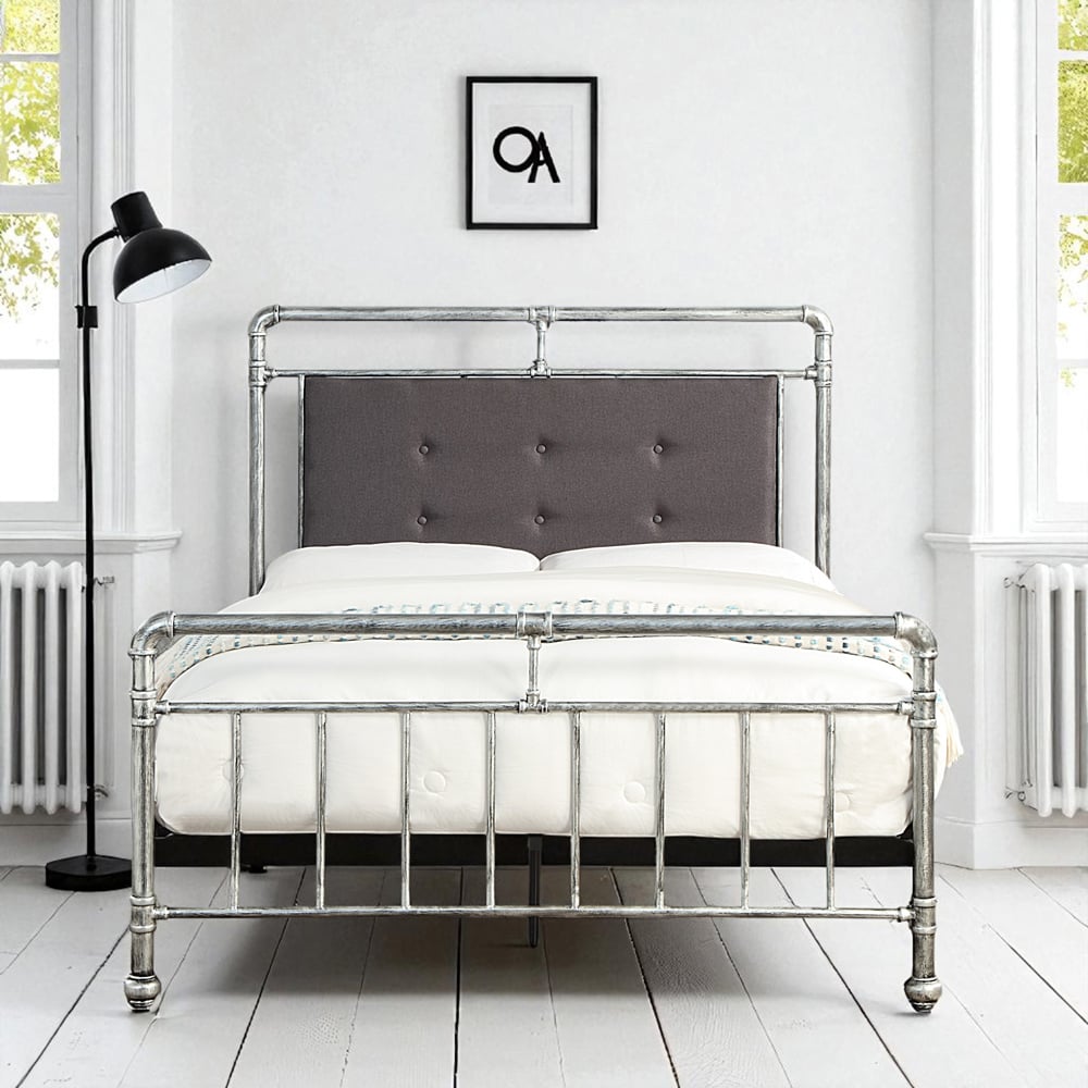OAT Home Shoreditch King Size Distressed Silver Industrial Scaffold Metal Bed Image 7