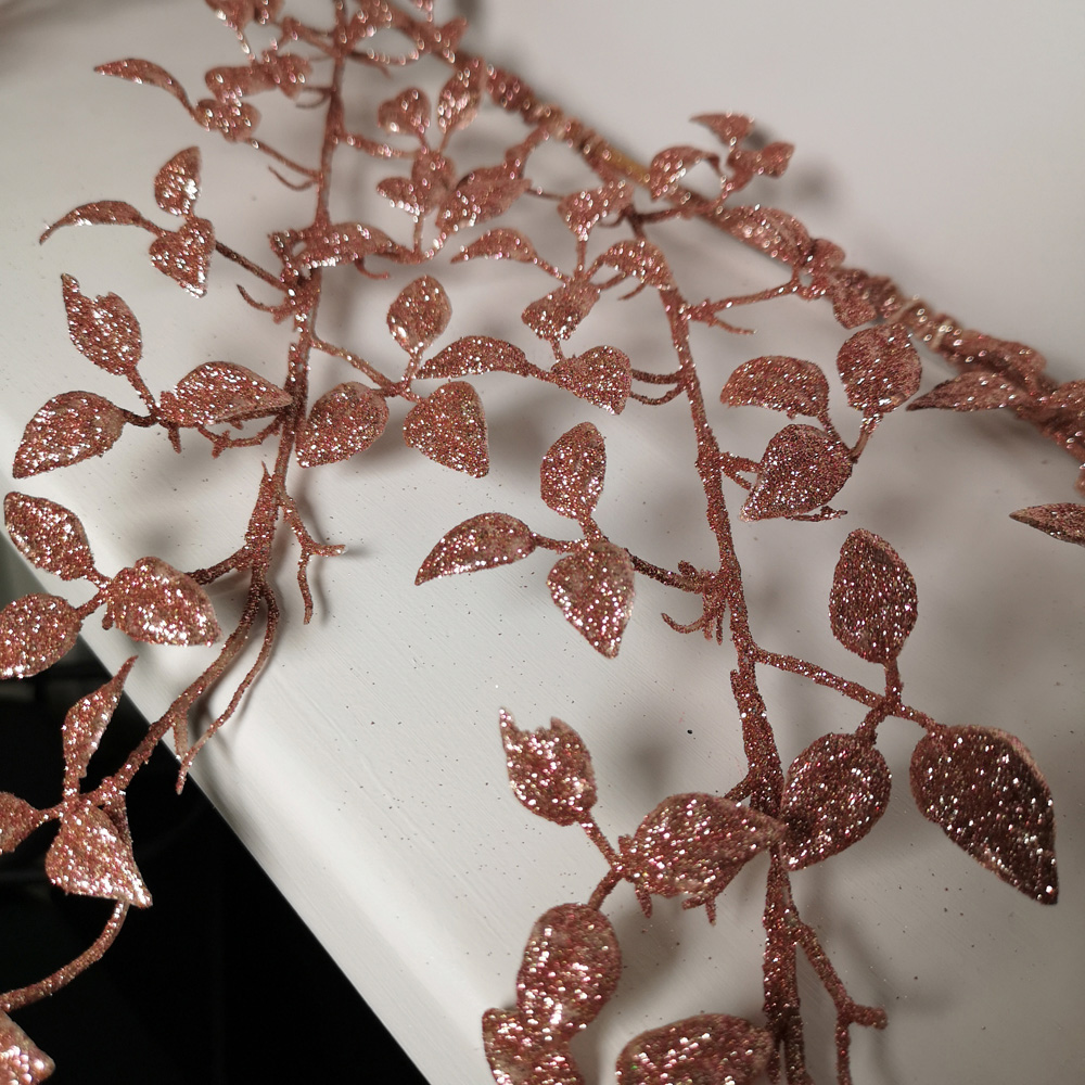 Samuel Alexander Glitter Leaf Christmas Garland with Hanging Loop Pink 150cm Image 3