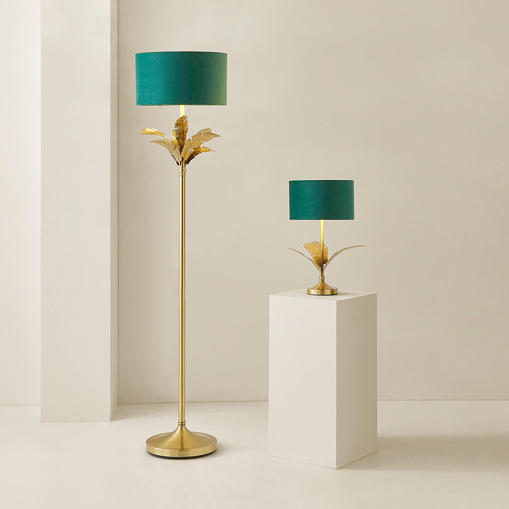 ValueLights Christina Green Velvet and Gold Palm Leaf Table Lamp with Bulb Image 7