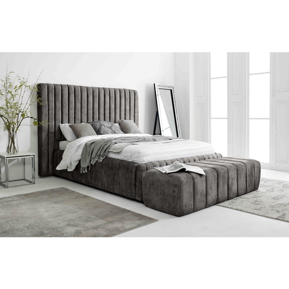Eleganza The Elite King Size Grey Oakland Fabric Bed Frame with Headboard and Footboard Image 8