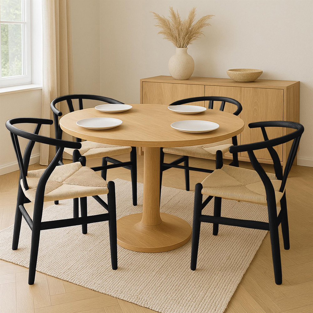 Nicholas Winter Black and Natural Woven Rope Beech Wooden Wishbone Dining Chair Image 5