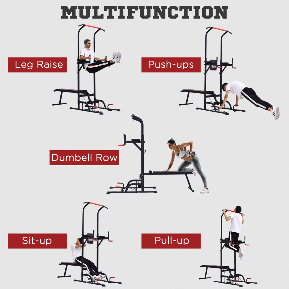 HOMCOM Black and Red Steel Strength Training Power Tower Station Image 5
