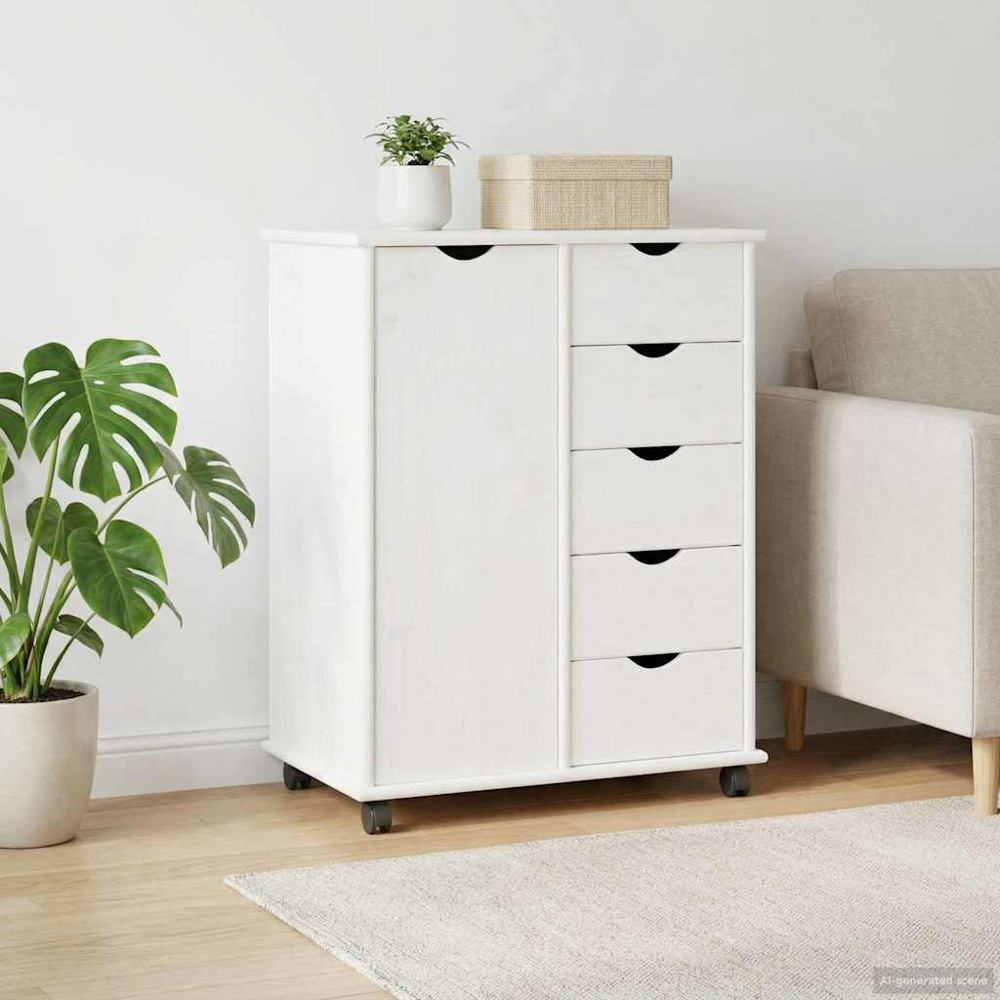 vidaXL Single Door 5 Drawer White Rolling Storage Cabinet Image 8