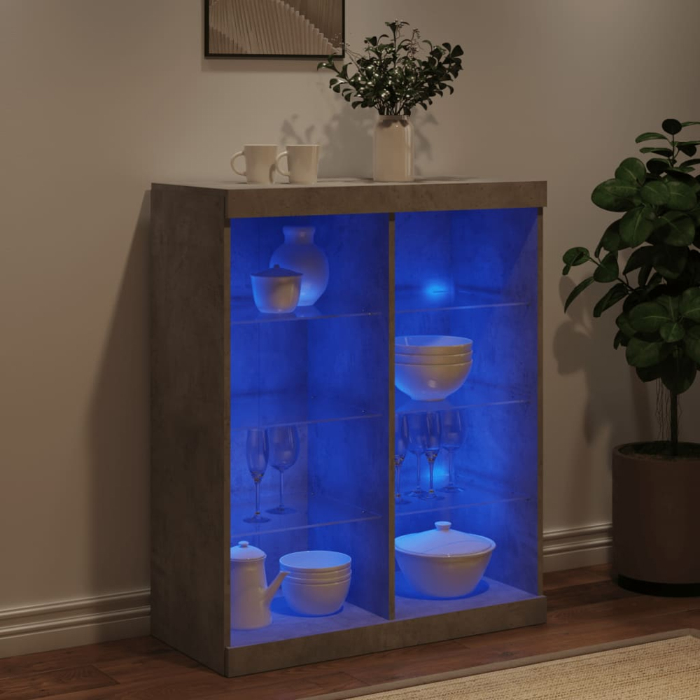 vidaXL 8 Shelf Concrete Grey Wooden Sideboard with LED Lights Image 9