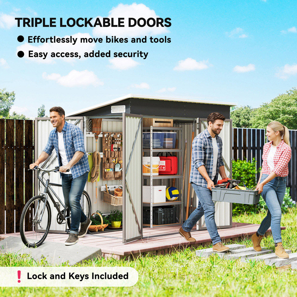 Outsunny 7.5 x 4ft Light Grey Galvanised Steel Garden Storage Shed Image 8