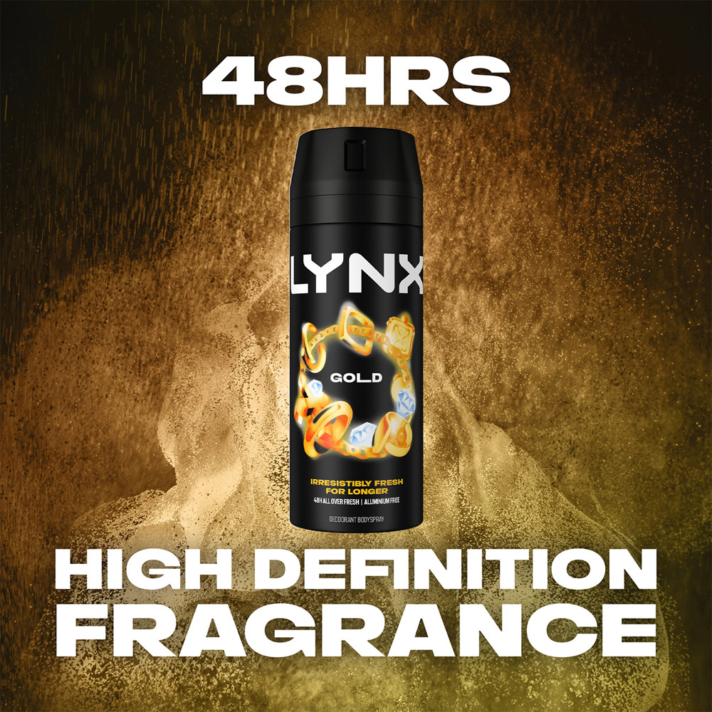 Lynx Gold Oud Wood and Fresh Vanilla 48H Protection Deodorant Body Spray 150ml 24 Pack Image 7