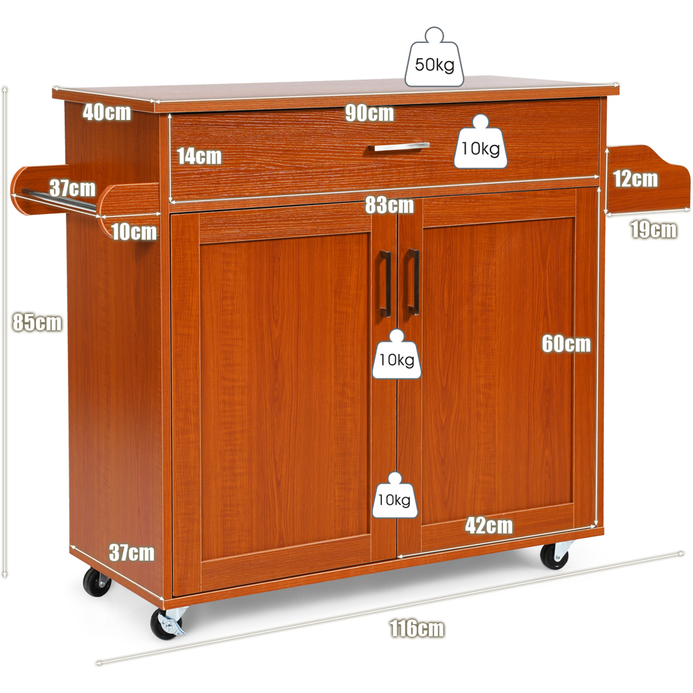 Costway 2 Door Single Drawer Single Shelf Brown Rolling Kitchen Storage Trolley Image 9