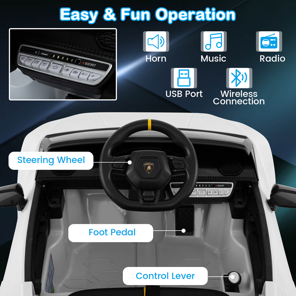 Costway White Kids Ride On Lamborghini Car with Remote Control Image 4