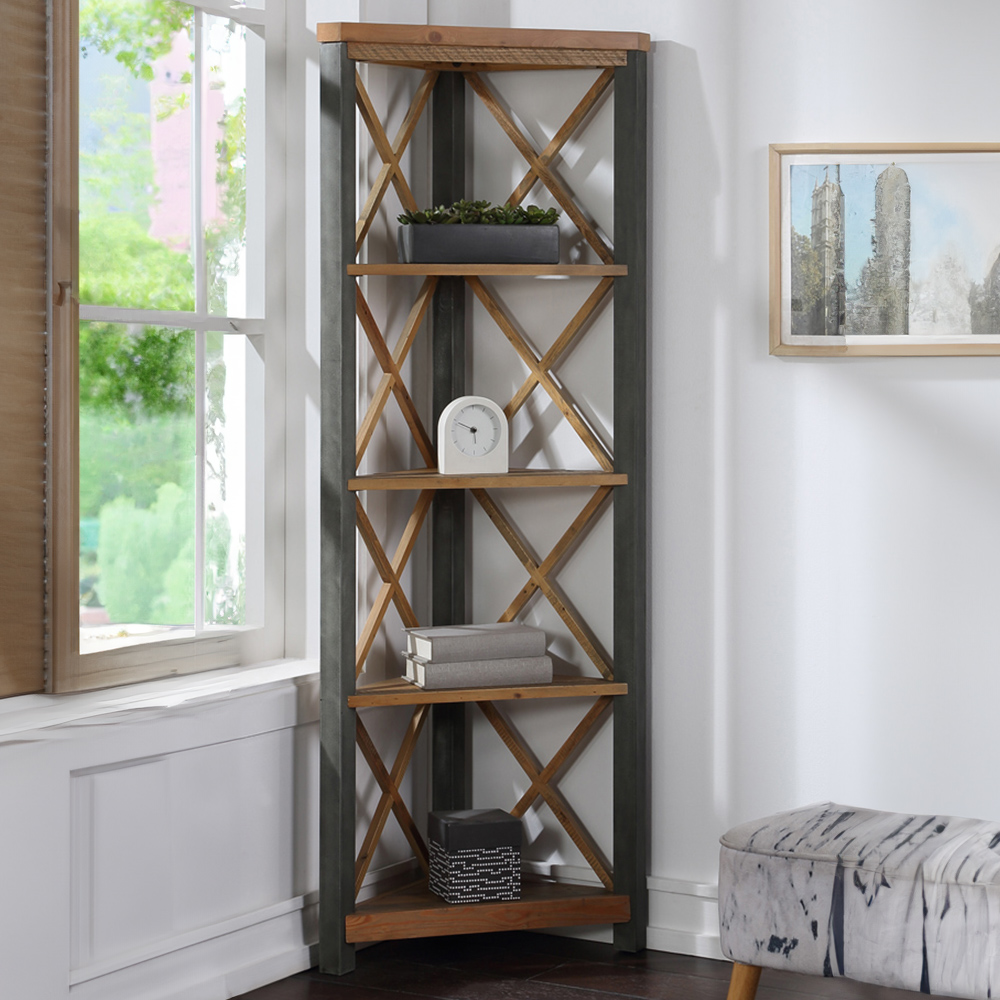 Baumhaus Urban Elegance 4 Shelf Large Corner Bookcase Image 1